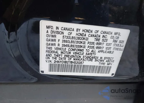 2006 Acura Mdx z USA, uszkodzony, nr VIN 2HNYD18276H531357